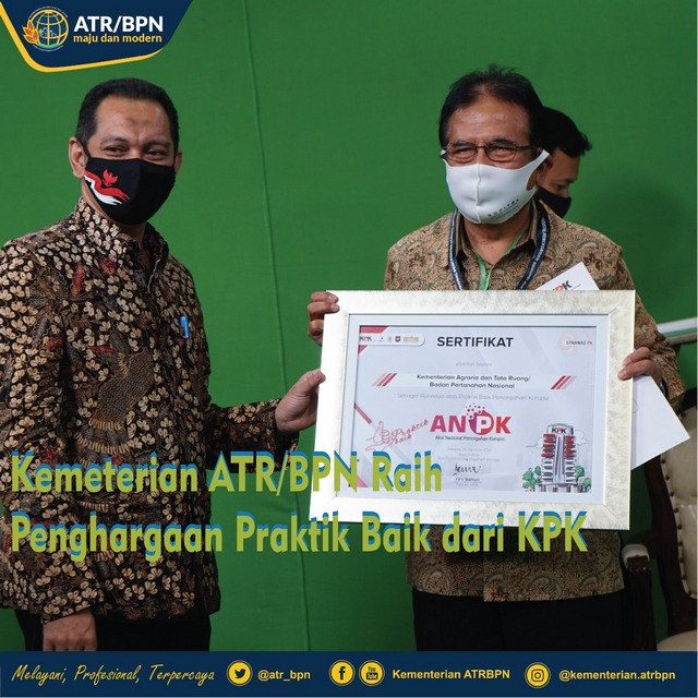 Kementerian ATR/BPN Raih Penghargaan Praktik Baik dari KPK
