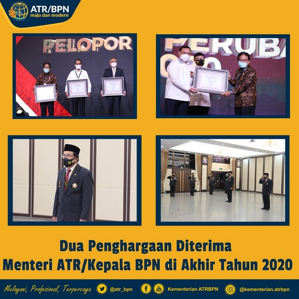 Dua Penghargaan Diterima Menteri ATR/Kepala BPN di Akhir Tahun 2020