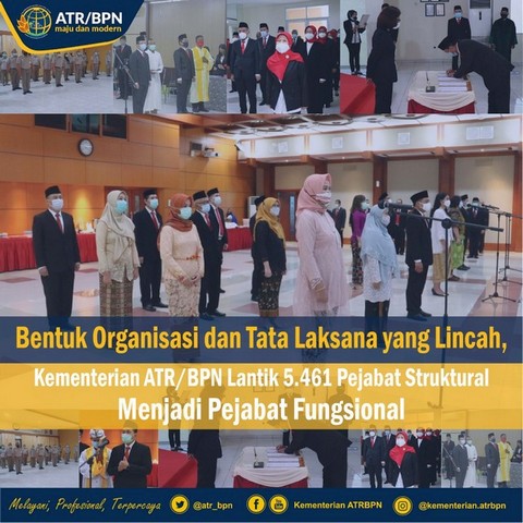 Bentuk Organisasi dan Tata Laksana yang Lincah, Kementerian ATR/BPN Lantik 5.461 Pejabat Struktural Menjadi Pejabat Fungsional