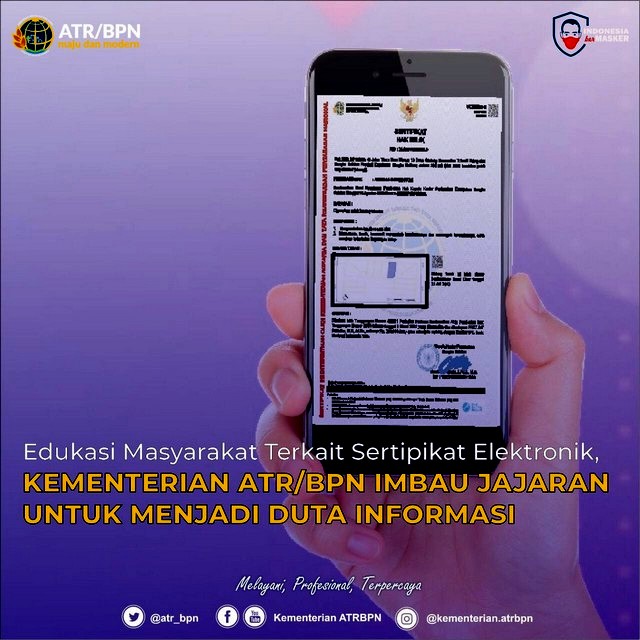 Edukasi Masyarakat Terkait Sertipikat Elektronik, Kementerian ATR/BPN Imbau Jajaran Untuk Menjadi Duta Informasi