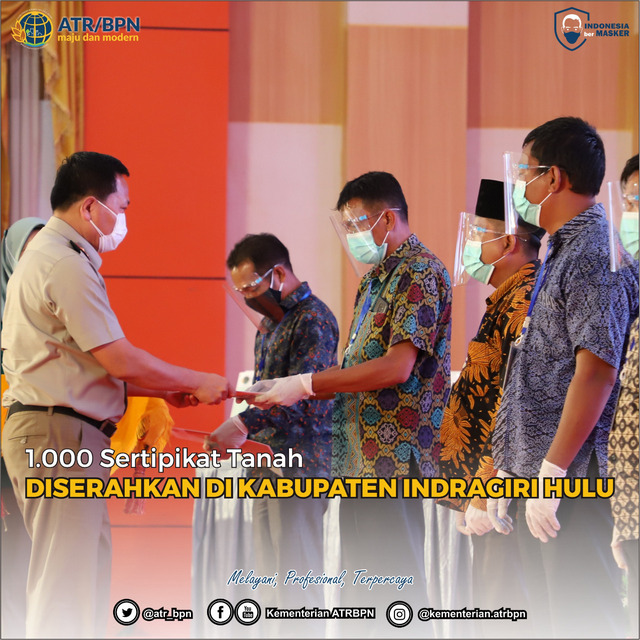 1.000 Sertipikat Tanah Diserahkan di Kabupaten Indragiri Hulu