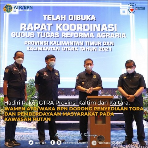 Hadiri Rakor GTRA Provinsi Kaltim dan Kaltara, Wamen ATR/Waka BPN Dorong Penyediaan TORA dan Pemberdayaan Masyarakat pada Kawasan Hutan