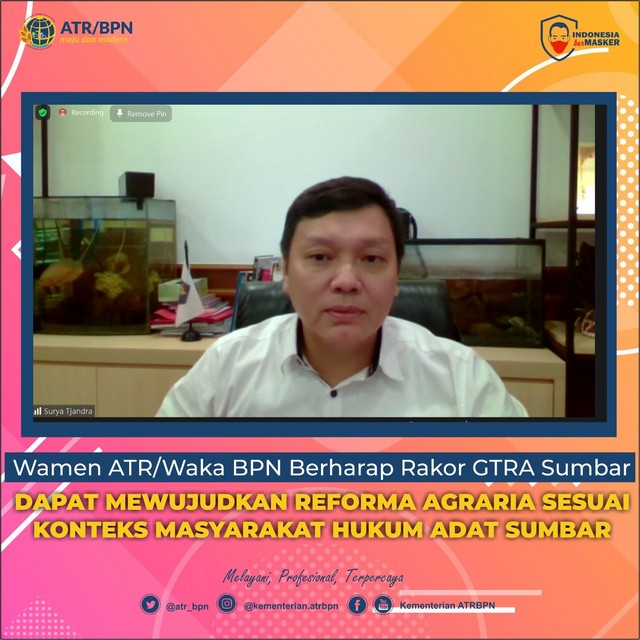 Wamen ATR/Waka BPN Berharap Rakor GTRA Sumbar Dapat Mewujudkan Reforma Agraria Sesuai Konteks Masyarakat Hukum Adat Sumbar