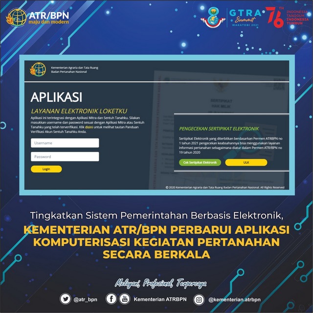 Tingkatkan Sistem Pemerintahan Berbasis Elektronik, Kementerian ATR/BPN Perbarui Aplikasi Komputerisasi Kegiatan Pertanahan Secara Berkala