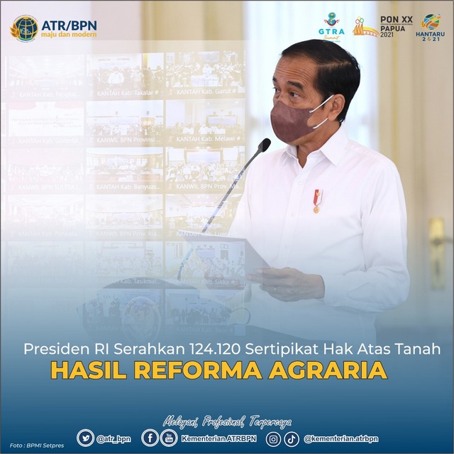Presiden RI Serahkan 124.120 Sertipikat Hak Atas Tanah Hasil Reforma Agraria