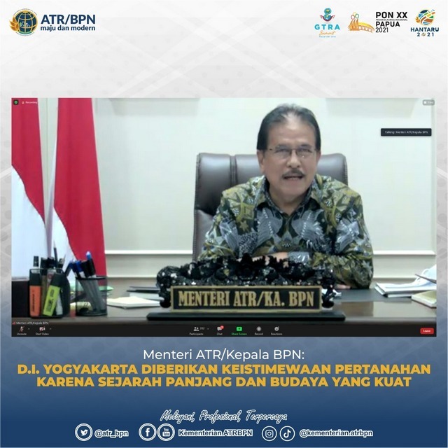Menteri ATR/Kepala BPN: D.I. Yogyakarta Diberikan Keistimewaan Pertanahan Karena Sejarah Panjang dan Budaya yang Kuat