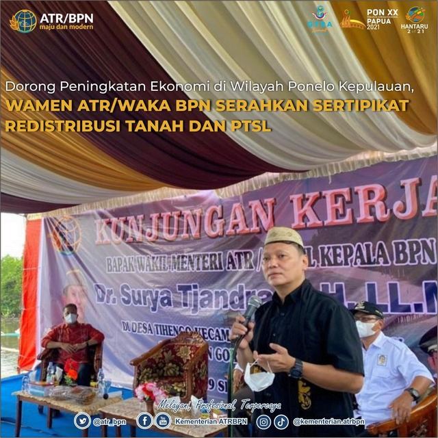 Dorong Peningkatan Ekonomi di Wilayah Ponelo Kepulauan, Wamen ATR/Waka BPN Serahkan Sertipikat Redistribusi Tanah dan PTSL
