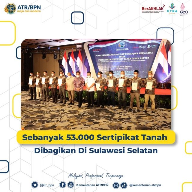 Sebanyak 53.000 Sertipikat Tanah Dibagikan Di Sulawesi Selatan