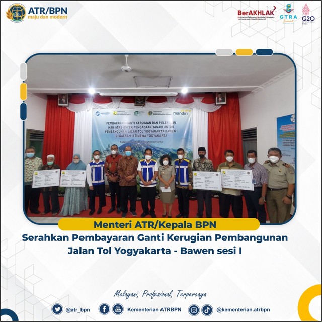 Menteri ATR/Kepala BPN Pastikan Pembayaran Ganti Kerugian Pembangunan Jalan Tol Yogyakarta – Bawen sesi I Sesuai Prosedur
