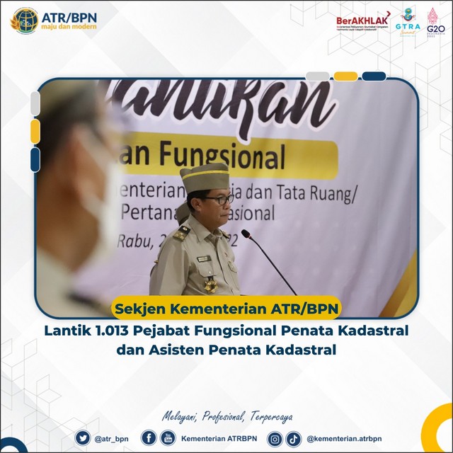 Sekjen Kementerian ATR/BPN Lantik 1.013 Pejabat Fungsional Penata Kadastral dan Asisten Penata Kadastral