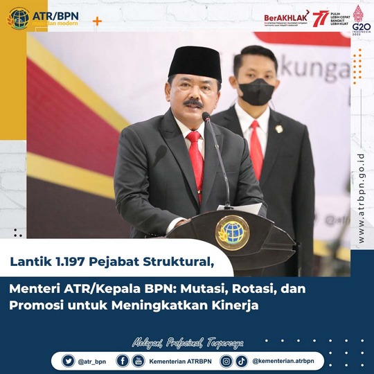 Lantik 1.197 Pejabat Struktural, Menteri ATR/Kepala BPN: Mutasi, Rotasi, dan Promosi untuk Meningkatkan Kinerja