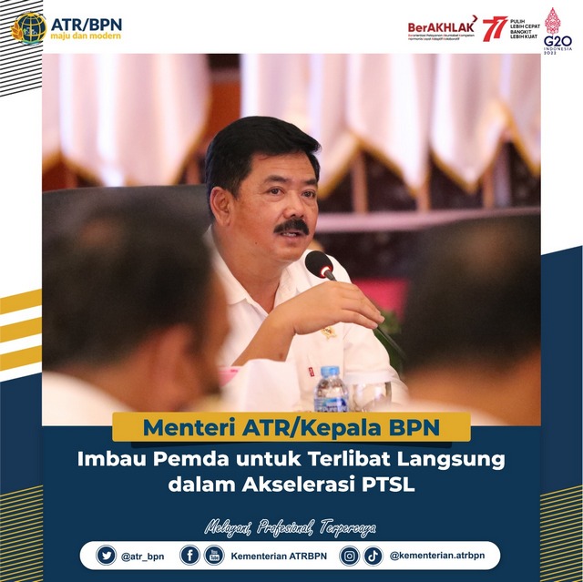 Menteri ATR/Kepala BPN Imbau Pemda untuk Terlibat Langsung dalam Akselerasi PTSL