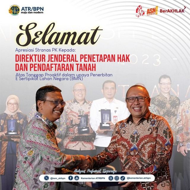 Dirjen Penetapan Hak dan Pendaftaran Tanah ATR/BPN raih penghargaan dari KPK