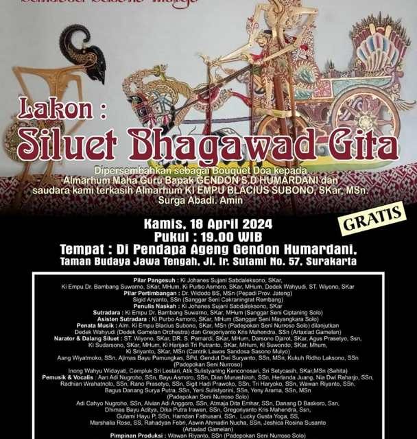 Setelah 43 Tahun, Wayang Sandosa Bangkit Kembali Lakon Bhagawat Gita